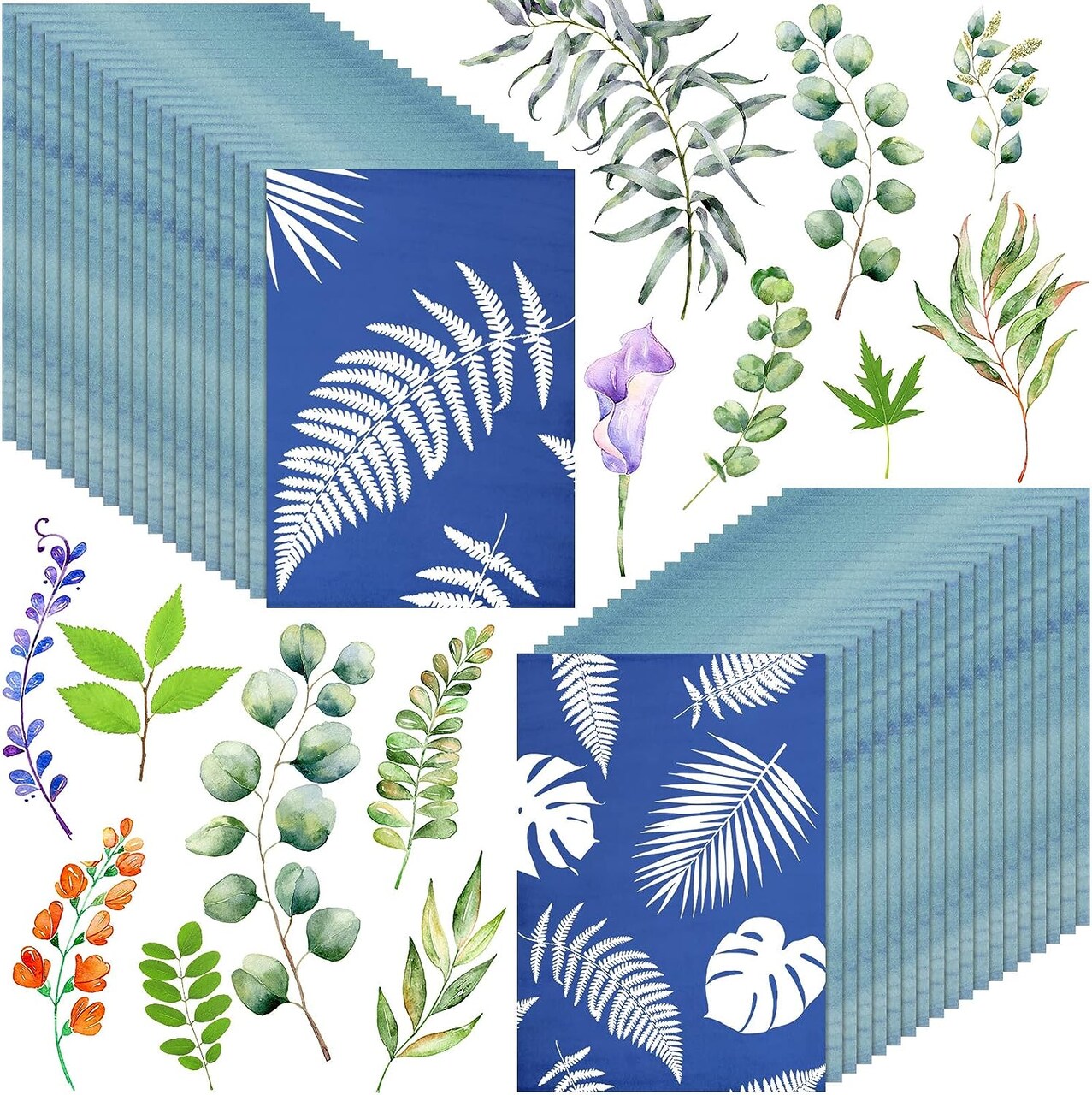 60 Sheets Cyanotype Paper Sun Print Paper Kit High Sensitive Sun Paper White Solar Activated Nature Sun Printing Kit Drawing Paper for Kids Adults Crafts DIY Project (Light Color, 5.8 x 8.3 Inch)